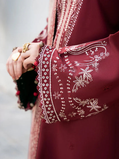 IZEL-3PC DHANAK EMBROIDERED SHIRT WITH COURTRAI PRINTED SHAWL - VL1273