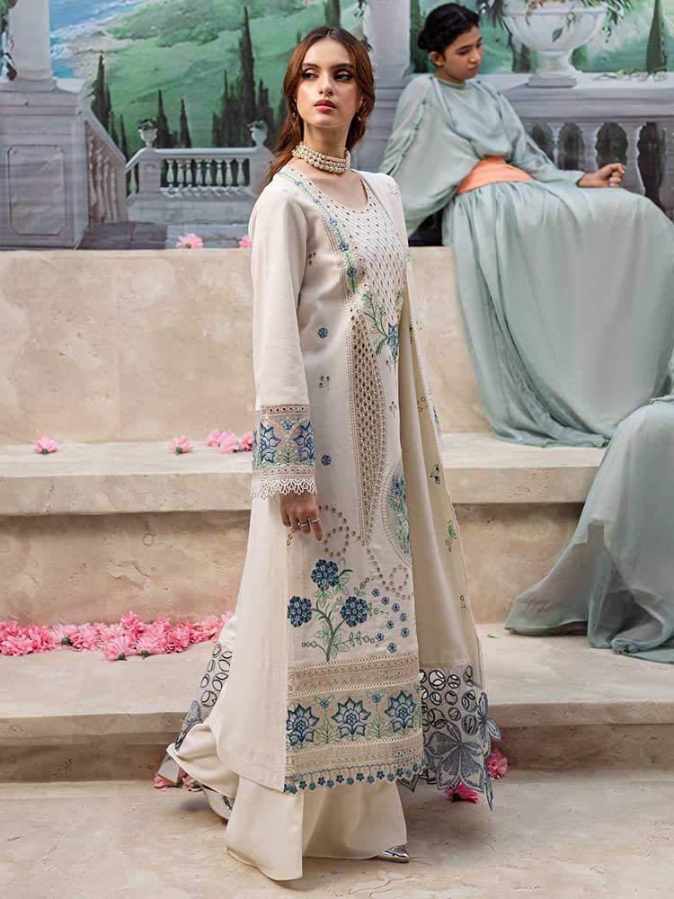 MAHNUR - 3PC LAWN HEAVY CHIKENKARI EMBROIDERED SUIT - VL1027