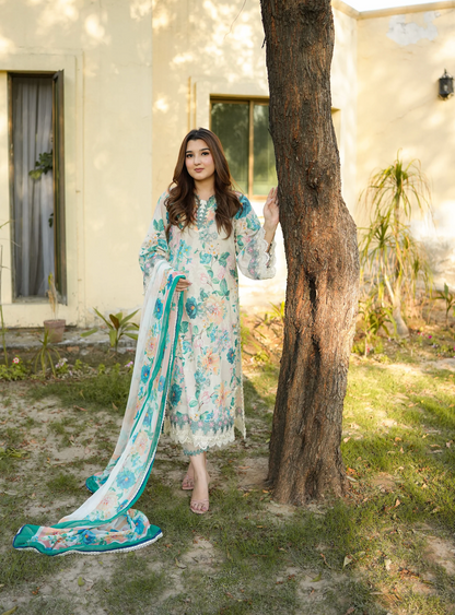 Aneela -Summer 3PC Lawn Digital Printed + embroidered Suit - VL1439