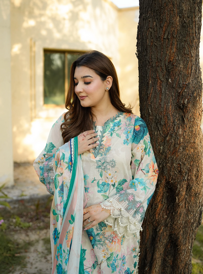 Aneela -Summer 3PC Lawn Digital Printed + embroidered Suit - VL1439