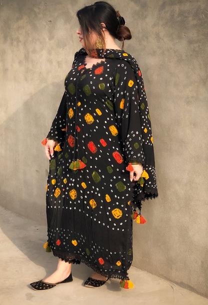 Black chunri - Summer 3PC Lawn Digital Printed Dress - VL1454