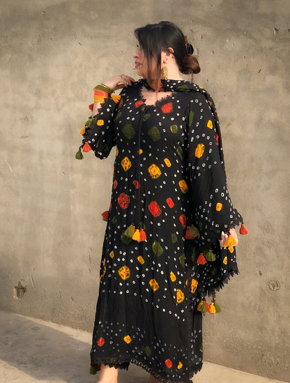 Black chunri - Summer 3PC Lawn Digital Printed Dress - VL1454