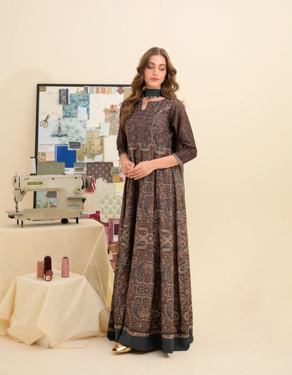 FAIZA SAQLAIN lawn  Frock 3 PCS UNSTITCHED PRINTED SUIT - VL1474