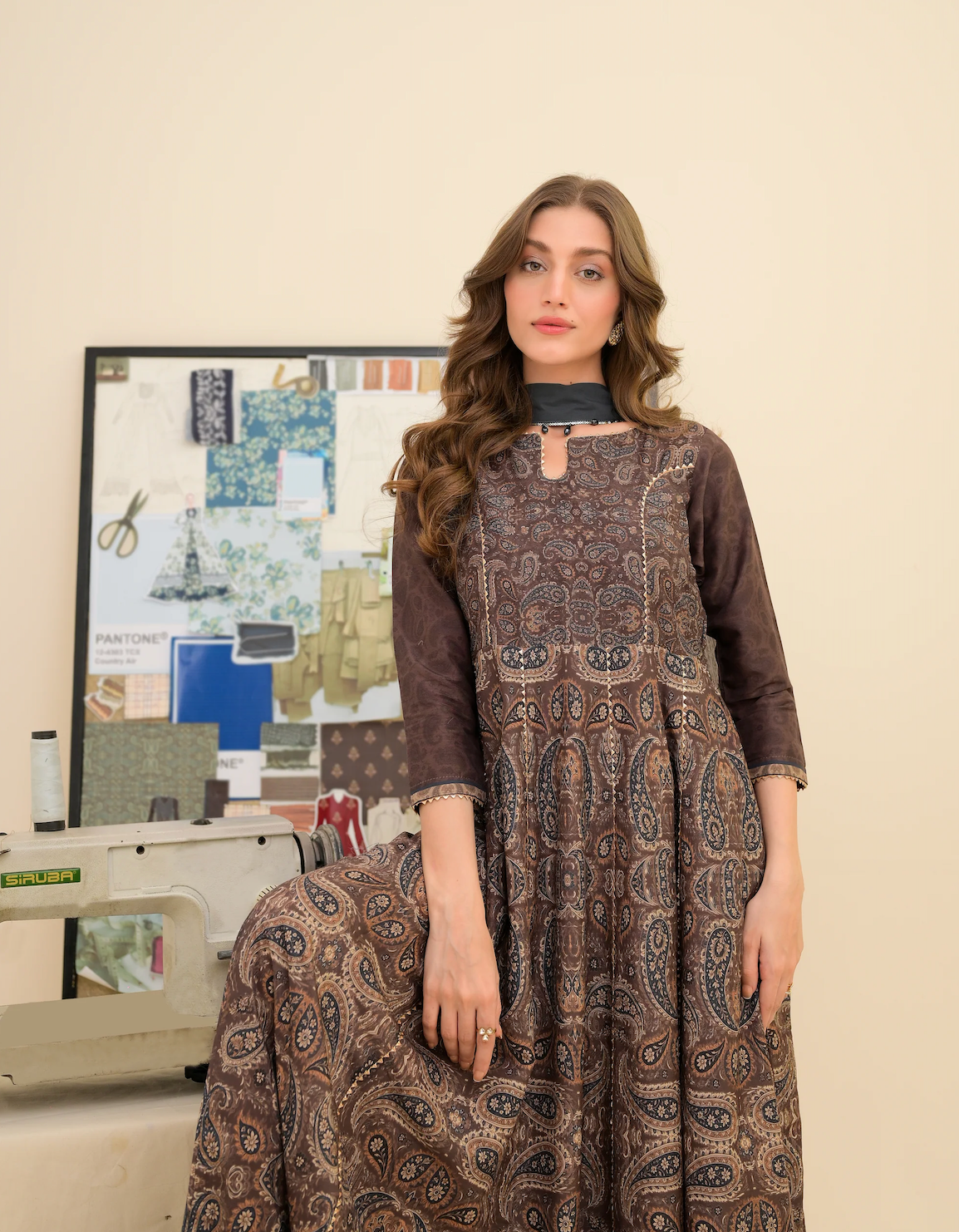 FAIZA SAQLAIN lawn  Frock 3 PCS UNSTITCHED PRINTED SUIT - VL1474
