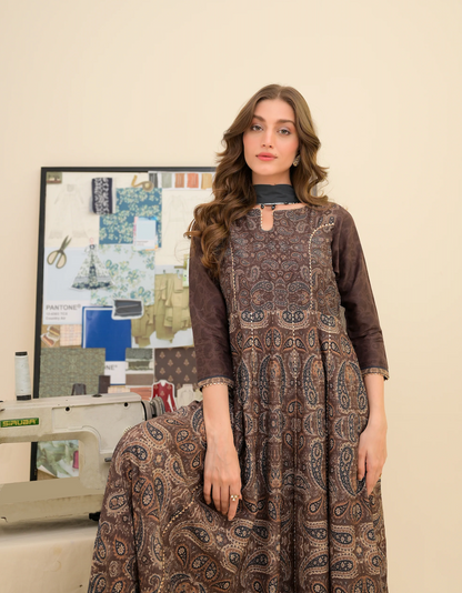 FAIZA SAQLAIN lawn  Frock 3 PCS UNSTITCHED PRINTED SUIT - VL1474