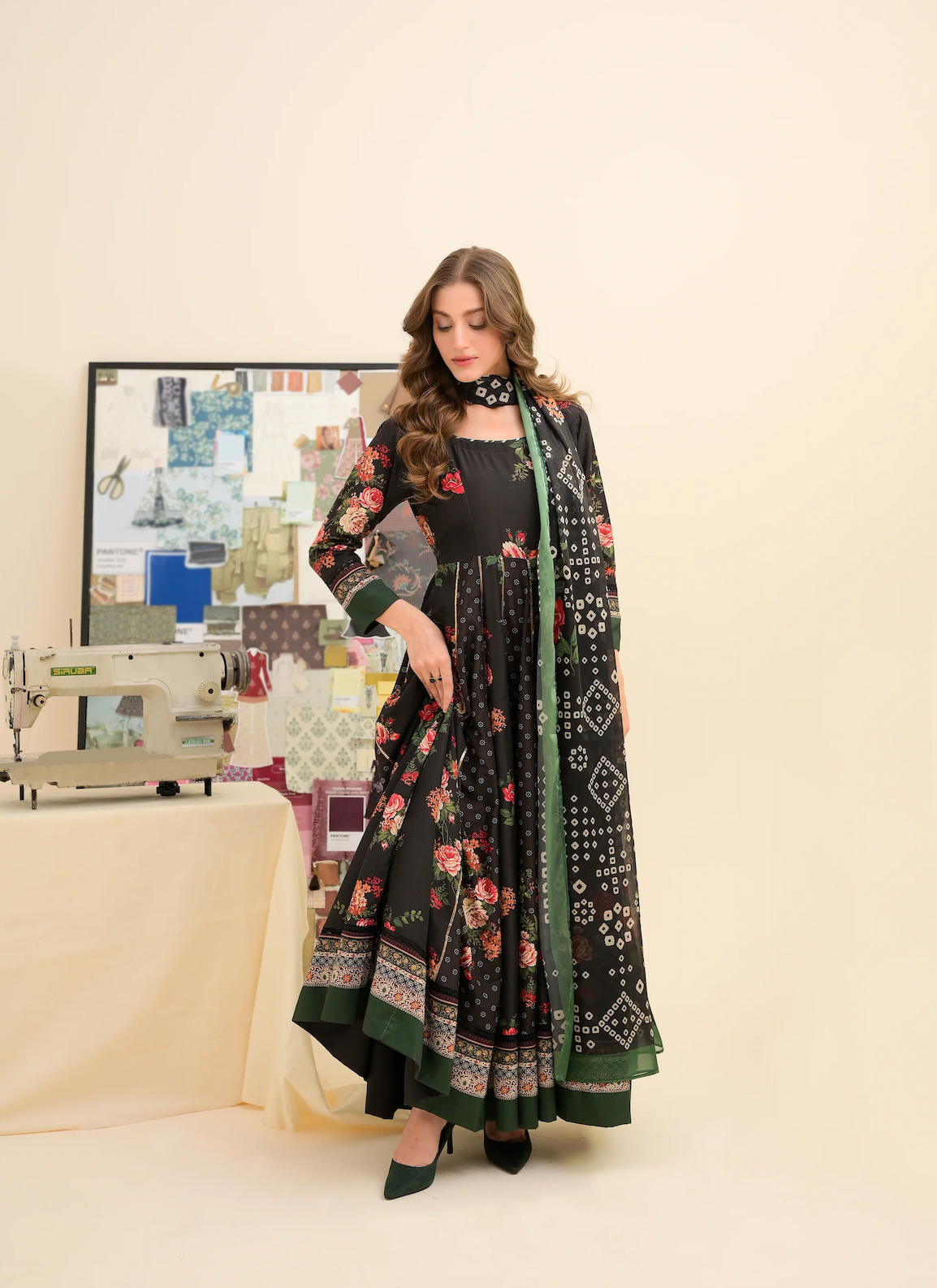 FAIZA SAQLAIN lawn Frock 3 PCS UNSTITCHED PRINTED SUIT - VL1475