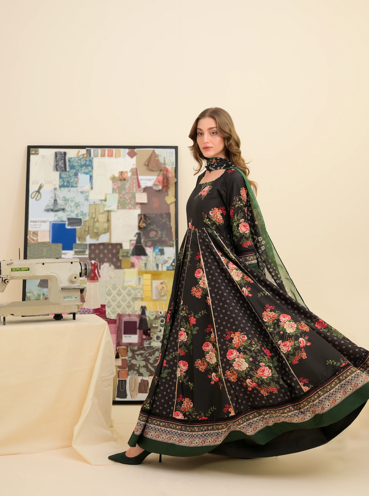 FAIZA SAQLAIN lawn Frock 3 PCS UNSTITCHED PRINTED SUIT - VL1475