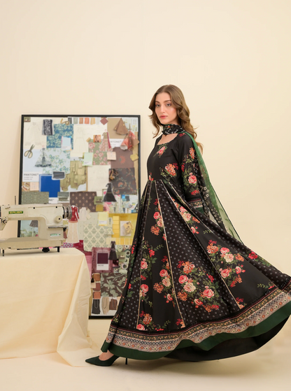 FAIZA SAQLAIN lawn Frock 3 PCS UNSTITCHED PRINTED SUIT - VL1475
