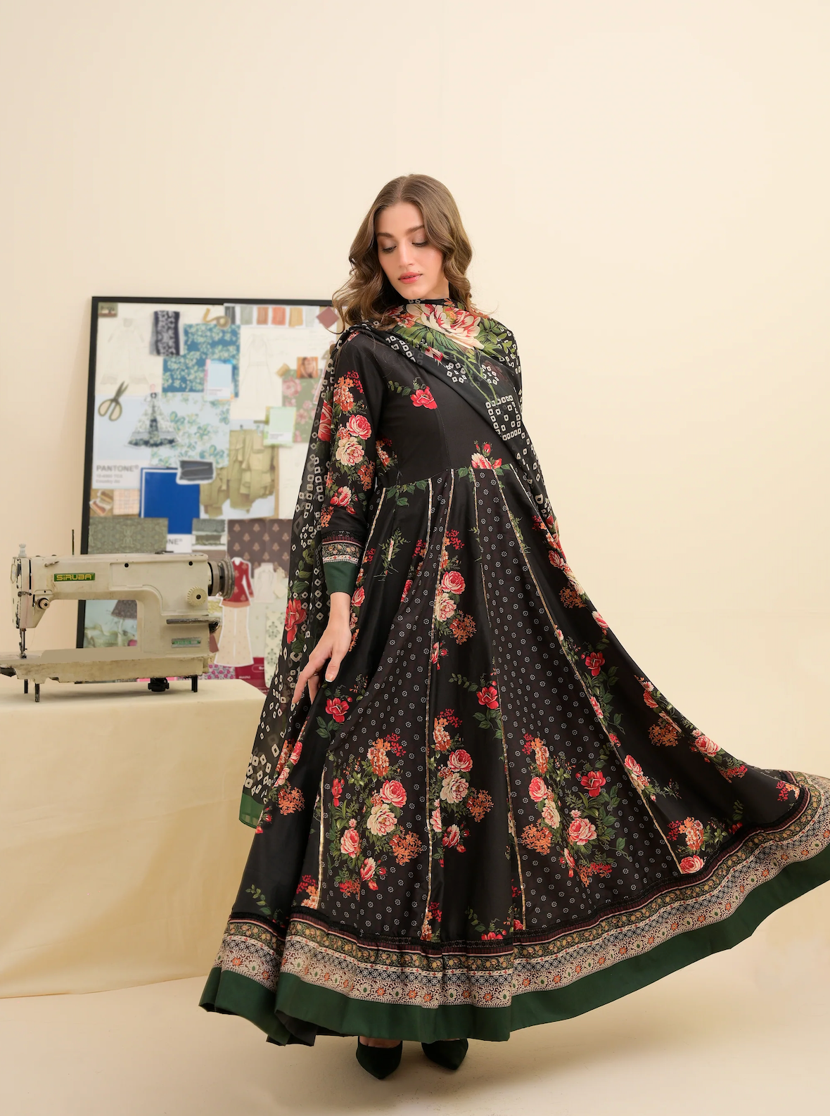 FAIZA SAQLAIN lawn Frock 3 PCS UNSTITCHED PRINTED SUIT - VL1475