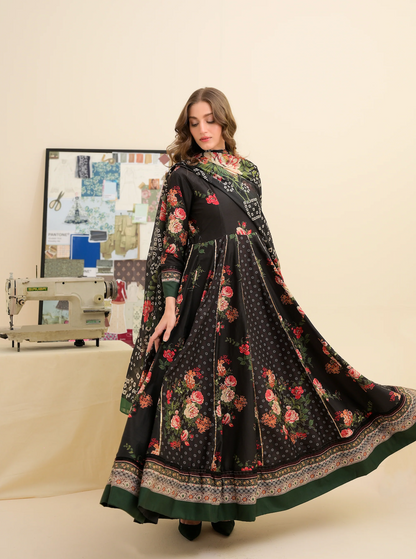 FAIZA SAQLAIN lawn Frock 3 PCS UNSTITCHED PRINTED SUIT - VL1475