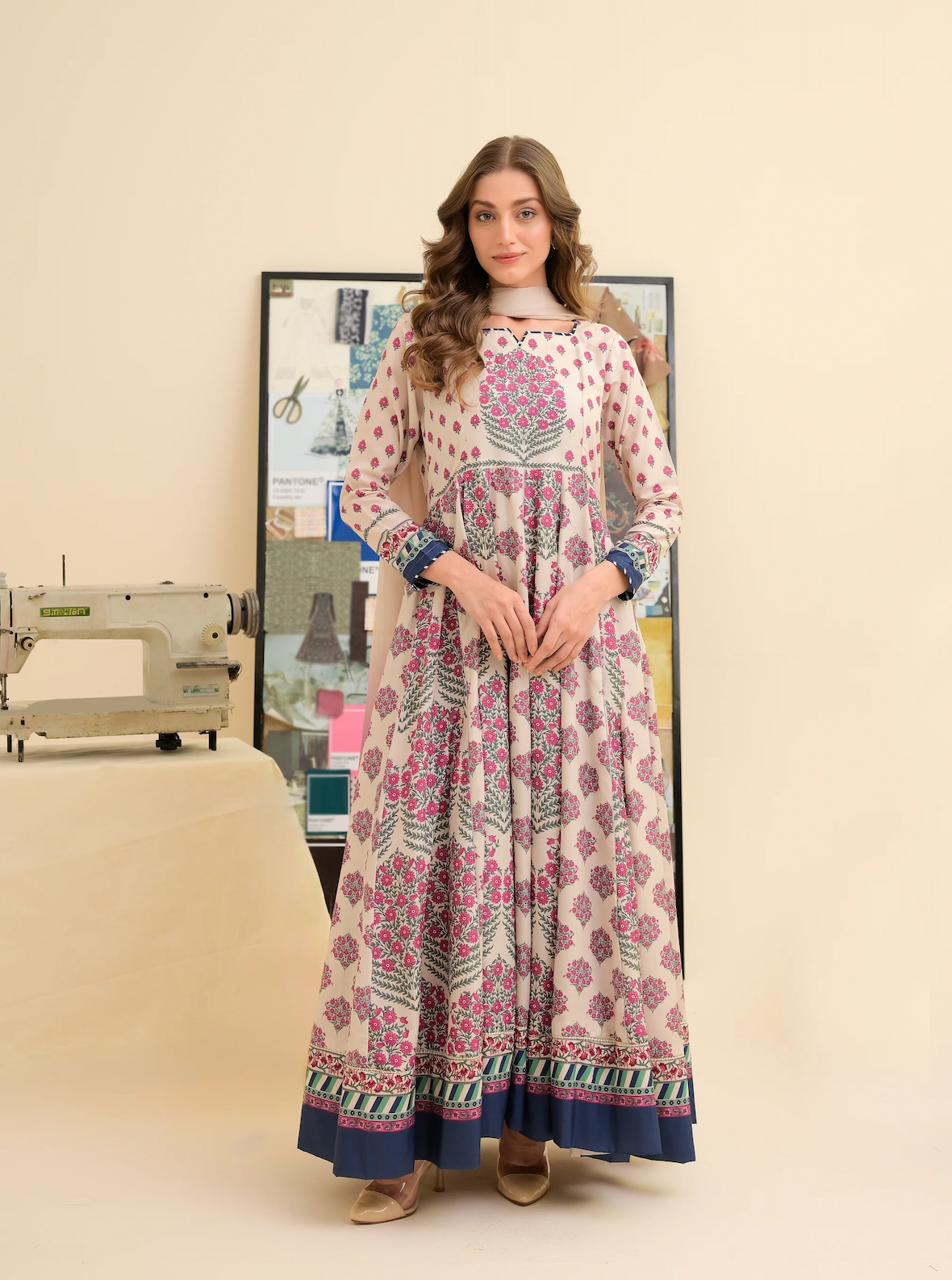 FAIZA SAQLAIN lawn Frock 3 PCS UNSTITCHED PRINTED SUIT - VL1476