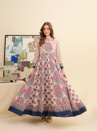 FAIZA SAQLAIN lawn Frock 3 PCS UNSTITCHED PRINTED SUIT - VL1476
