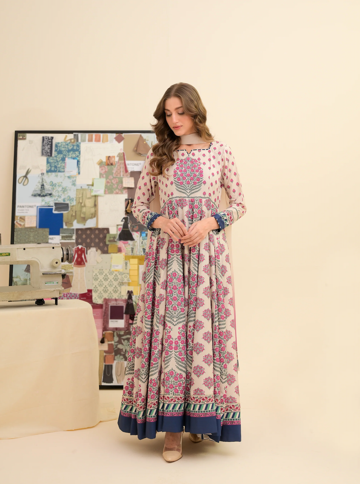 FAIZA SAQLAIN lawn Frock 3 PCS UNSTITCHED PRINTED SUIT - VL1476