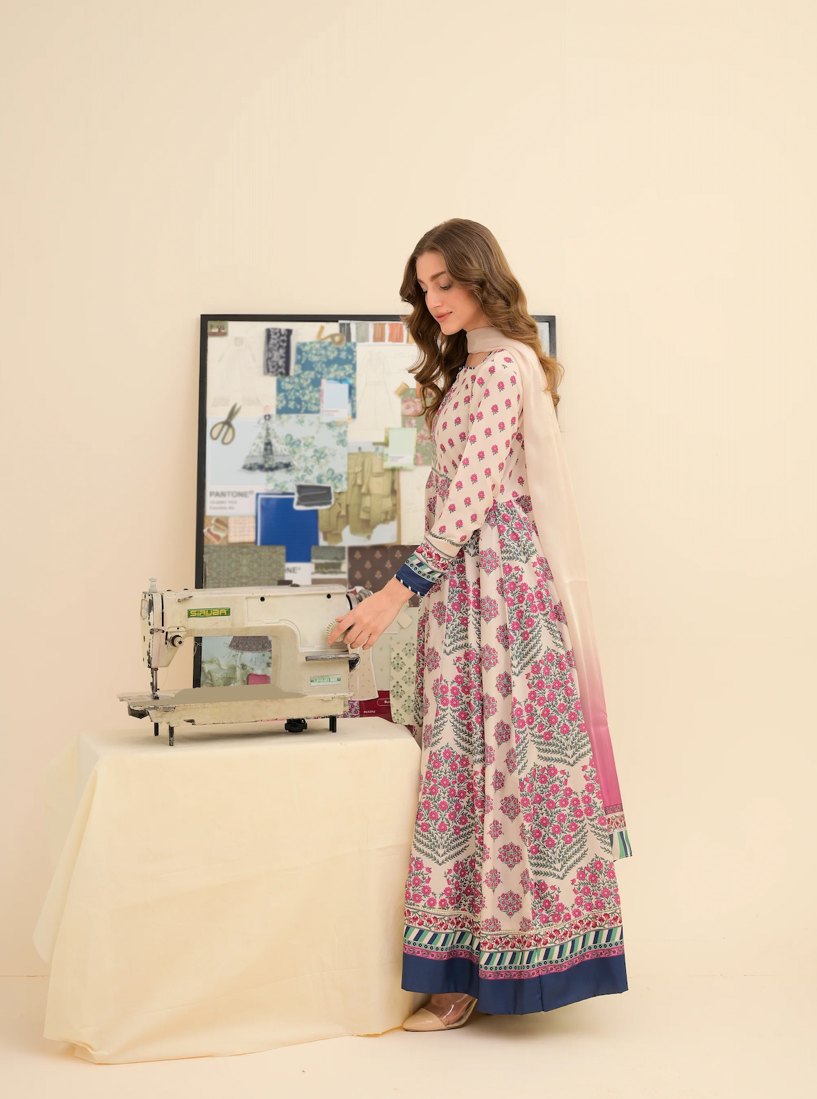 FAIZA SAQLAIN lawn Frock 3 PCS UNSTITCHED PRINTED SUIT - VL1476