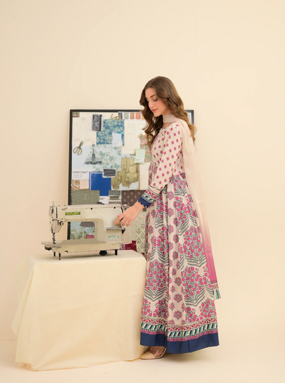FAIZA SAQLAIN lawn Frock 3 PCS UNSTITCHED PRINTED SUIT - VL1476