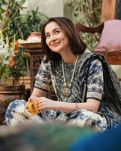 3-Pc Digital Printed with  Embroidered pathces Karandi Dppatta - VL1205