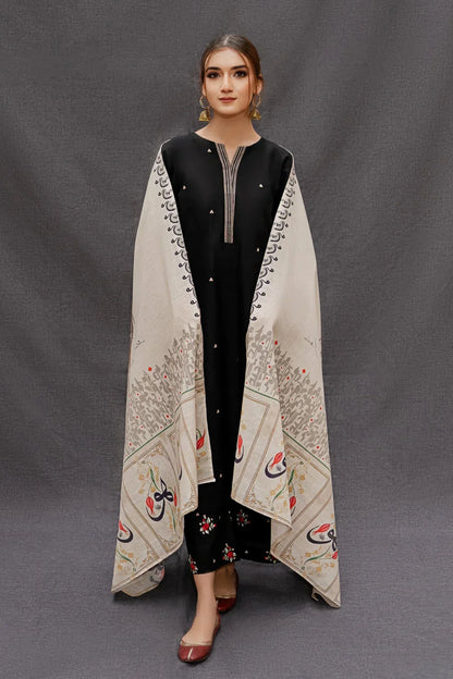 DHANAK 3PC EMBROIDERED SHIRT WITH DIGITAL PRINTED WOOL SHAWL- VL1127