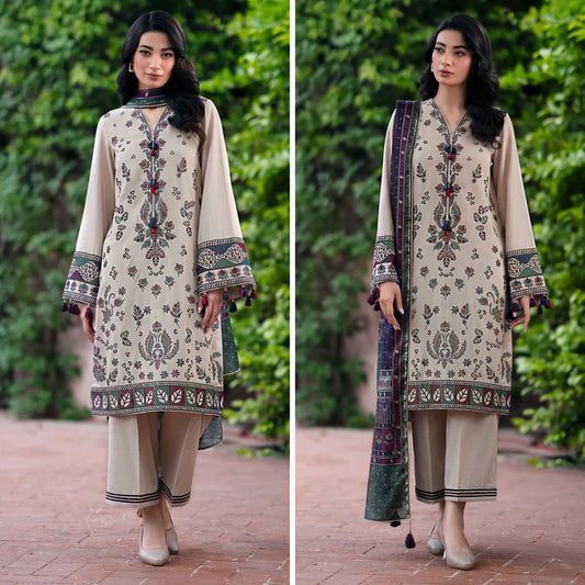 vl855 WINTER 3PC Dhanak Embroidered suit with Printed Shawl