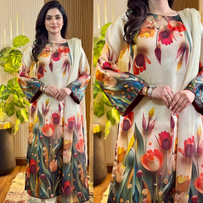 Maria b 3PCS UNSTITCHED SUIT FABRIC Digtal printed Silk - VL1487