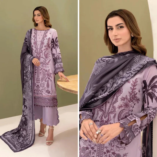 VL778 Sapphire - 3PC Lawn Heavy Embroidered Shirt With Organza Printed Dupatta