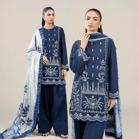 MARIA B-3PC DHANAK EMBROIDERED SHIRT WITH COUTRAI WOOL PRINTED SHAWL - VL1119