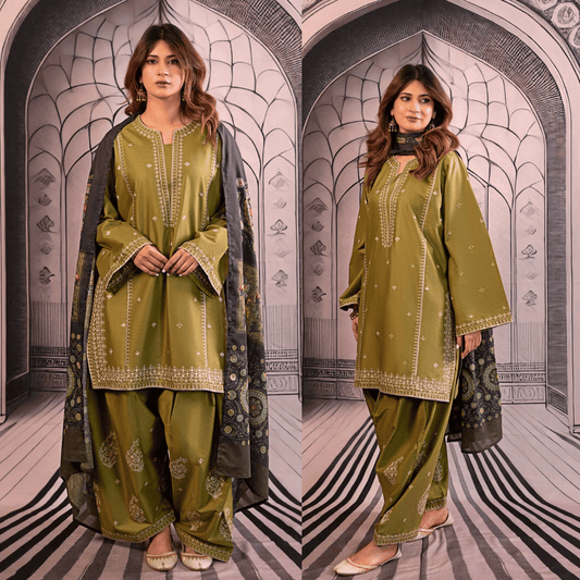 URGE-3PC DHANAK EMBROIDERED SUIT - zab1131