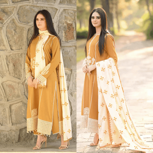 Batik - 3PC Embroidered Suit With Wool Shawl - VL1149