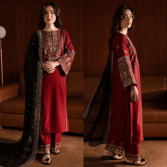 Bareeze Unstitched 3pcs Embroidered Dhanak Suit with Heavy Embroidered Shawl - VL1153