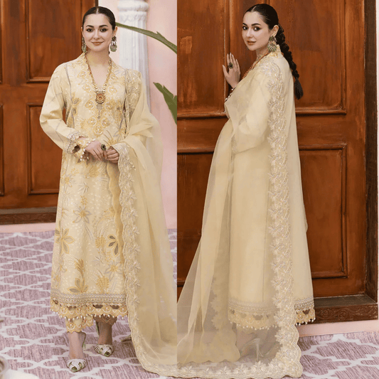 Qalamkar - Dhanak 3-Piece Embroidered Dress - VL1162