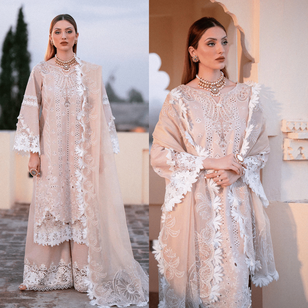 Zarpash Chikenkari Embroidered Dhanak Three Piece Zarpash - VL1187