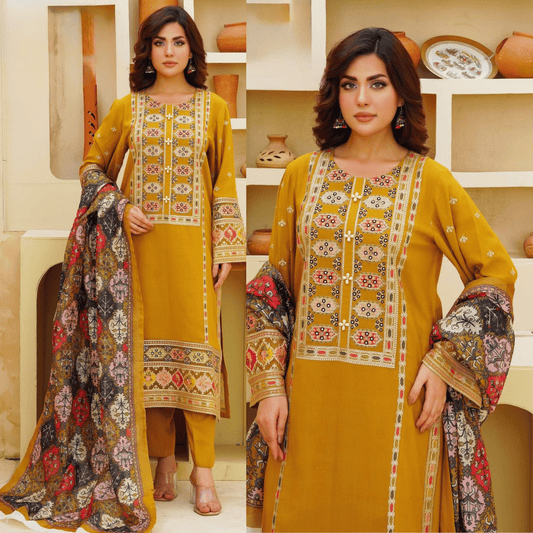 Rehan Rehar 3 Piece Embroidered Dhanak Suit - VL1216