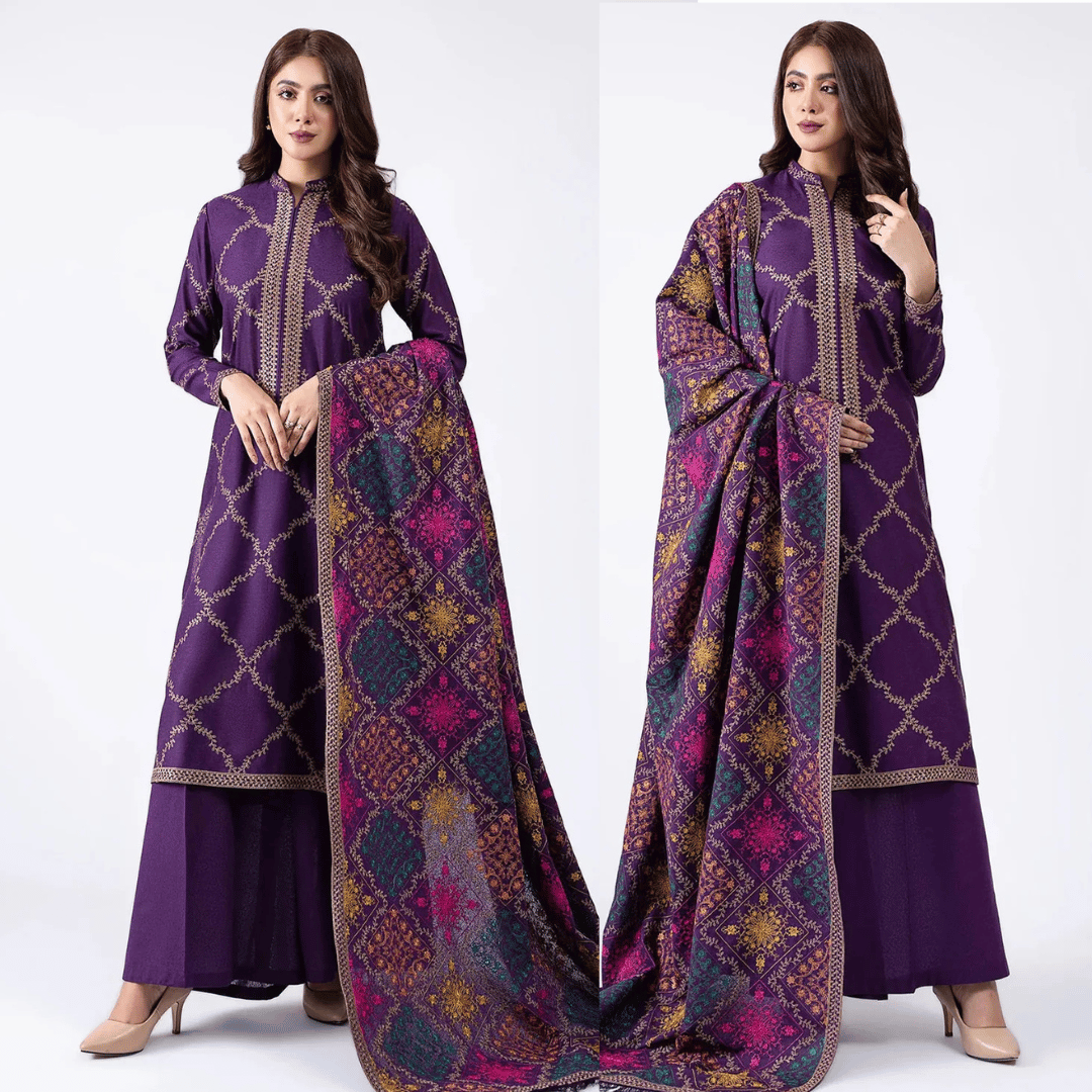 Kaseriya - Embroidered Dhanak Three Piece Winter Collection - VL1219