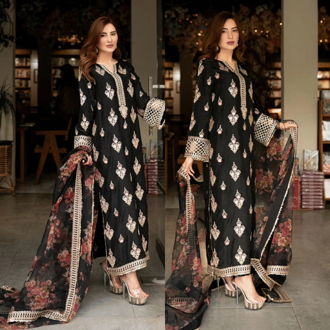 Mushq - 3PC Dhanak ChickenKari Embroidered Suit - VL1220