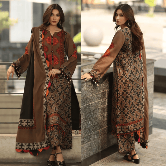 Asim Jofa - Winter 3PC Karandi Digital Print Dress - VL1221