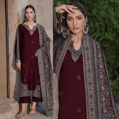 JAZMIN Dhanak Embroidered with Printed wool shawl - VL1224