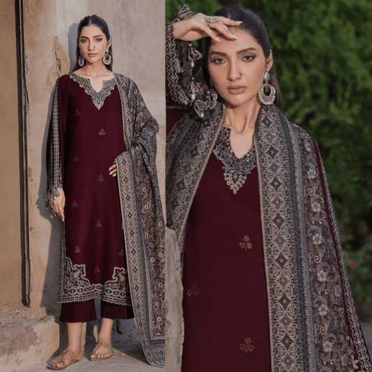 JAZMIN Dhanak Embroidered with Printed wool shawl - VL1224