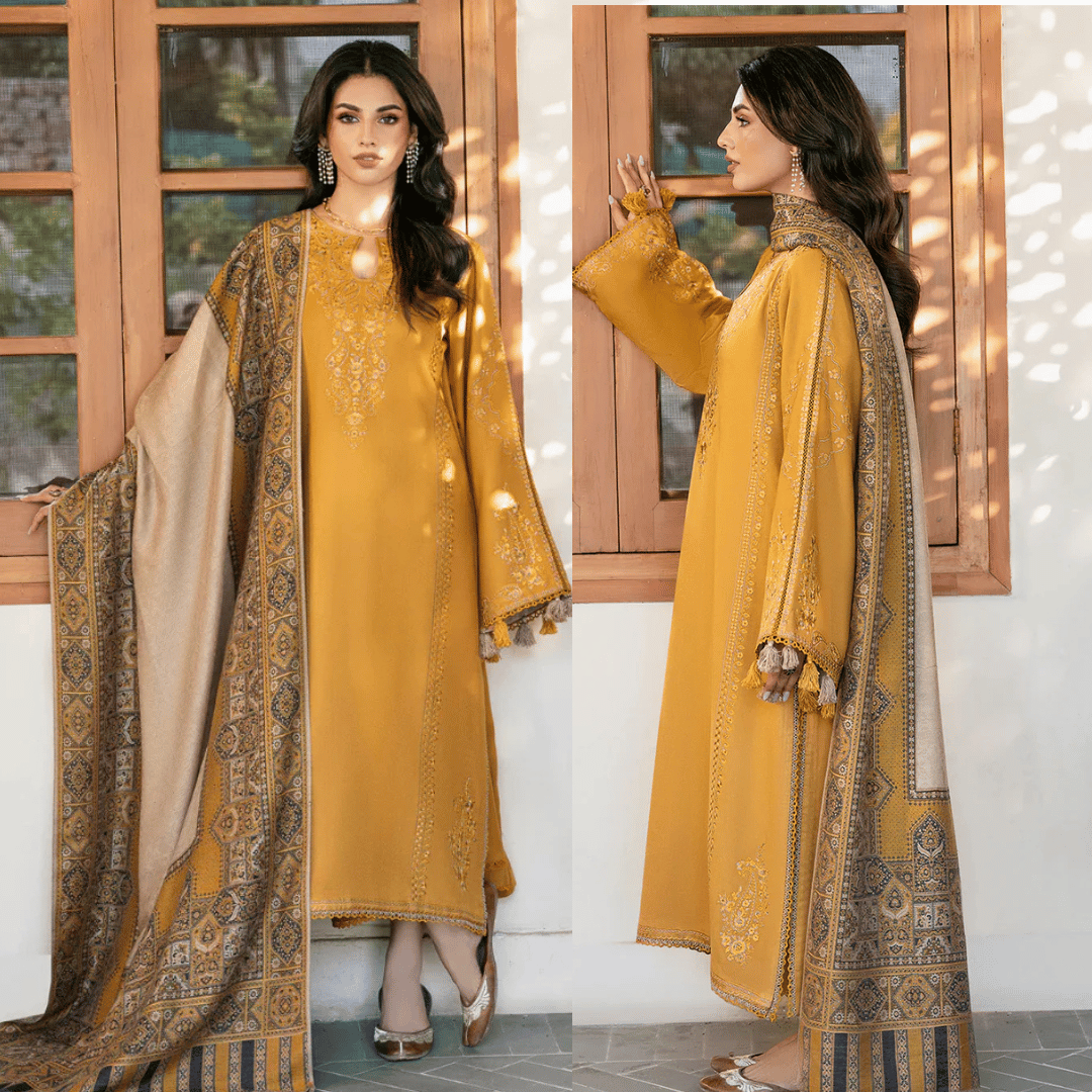 izel - Winter 3PC Dhanak Embroidered Suit - VL1225