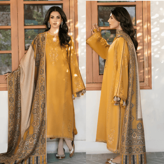izel - Winter 3PC Dhanak Embroidered Suit - VL1225