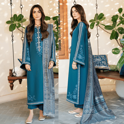 izel - Winter 3PC Dhanak Embroidered Suit - VL1226