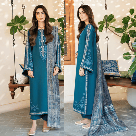 izel - Winter 3PC Dhanak Embroidered Suit - VL1226