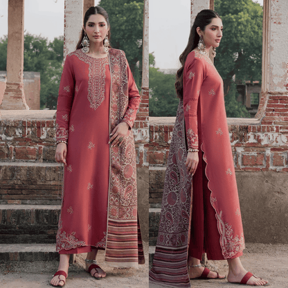 izel - Winter 3PC Dhanak Embroidered Suit - VL1227