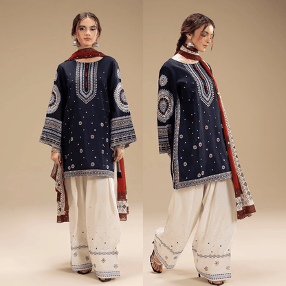 JAZMIN - UNSTITCHED 3PC DHANAK EMBROIDERED SUIT - VL1229