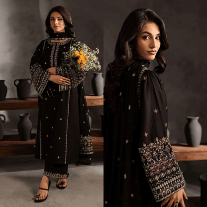 Batik- 3PC DHANAK EMBROIDERED SHIRT WITH DHANAK EMBROIDERED SHAWL - VL1230