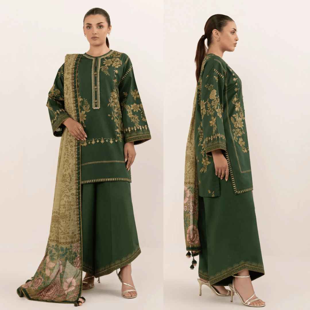 Sapphire - 3 Piece Embroidered Dhanak Suit - VL1234