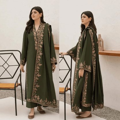 Agha Noor - Winter 3PC Dhanak Embroidered Suit - VL1235