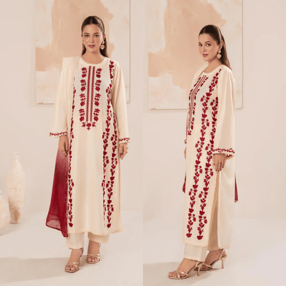 Rehan Rehar 3 Piece Embroidered Dhanak Suit - VL1237