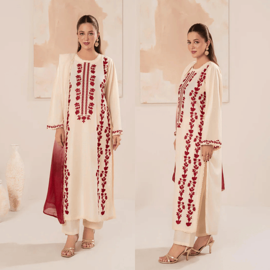 Rehan Rehar 3 Piece Embroidered Dhanak Suit - VL1237