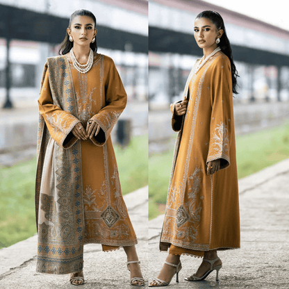 IZEL- DHANAK EMBROIDERED SHIRT WITH COUTRAI PRINTED SHAWL - VL1241
