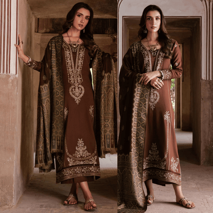 izel - Winter 3PC Dhanak Embroidered Suit - VL1247