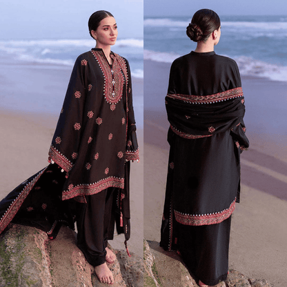 CROSS STITCH-3PC DHANAK EMBROIDERED SHIRT WITH DHANAK EMBROIDERED SHAWL - VL1259